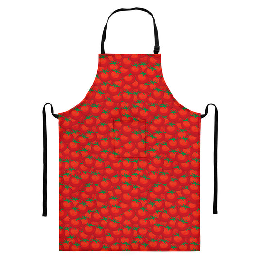 Red Tomatoes Pattern Print Bib Apron With Pocket