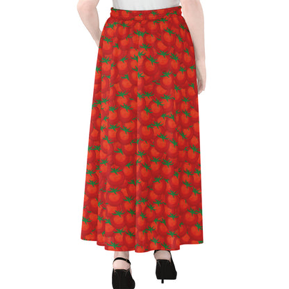 Red Tomatoes Pattern Print Chiffon Maxi Skirt
