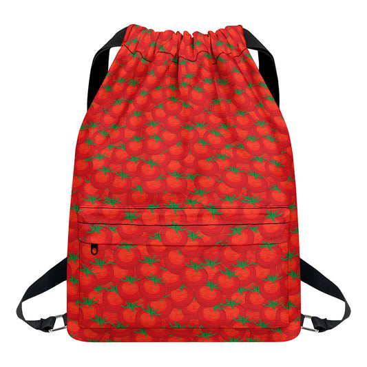 Red Tomatoes Pattern Print Drawstring Backpack