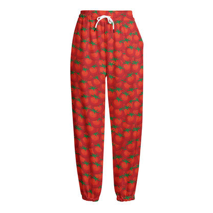 Red Tomatoes Pattern Print Fleece Lined Knit Pants