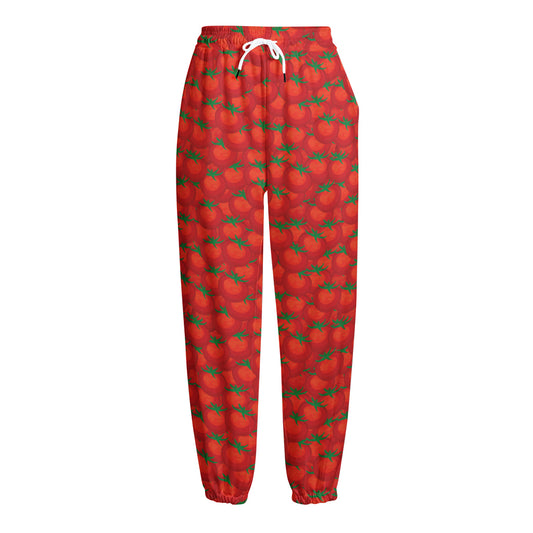 Red Tomatoes Pattern Print Fleece Lined Knit Pants