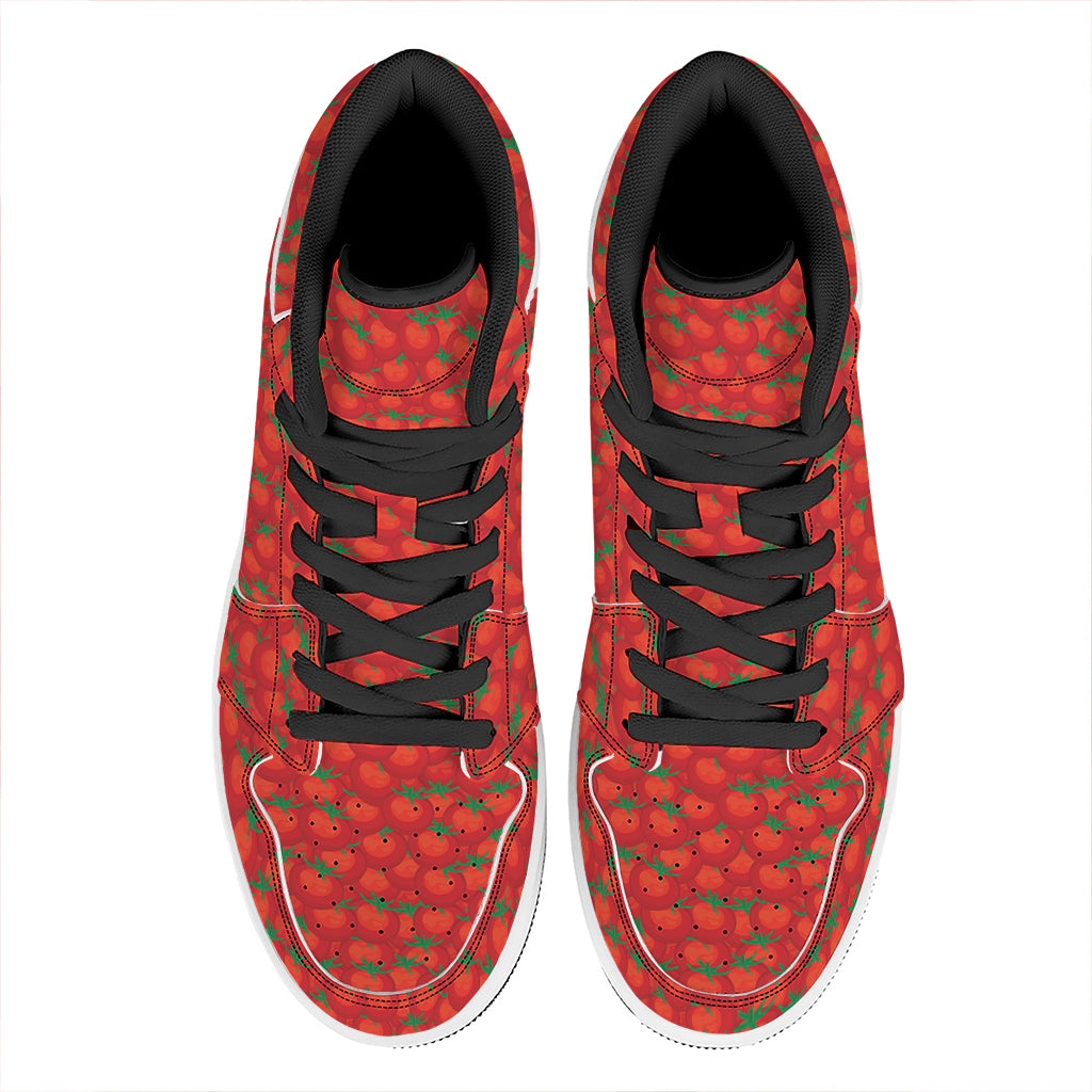 Red Tomatoes Pattern Print High Top Leather Sneakers