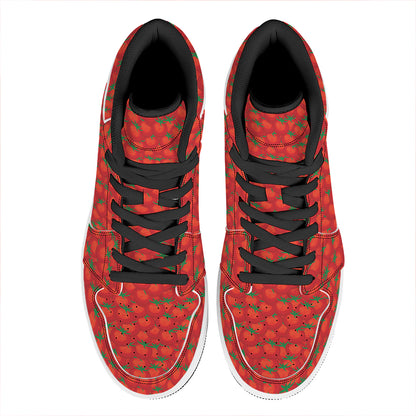 Red Tomatoes Pattern Print High Top Leather Sneakers