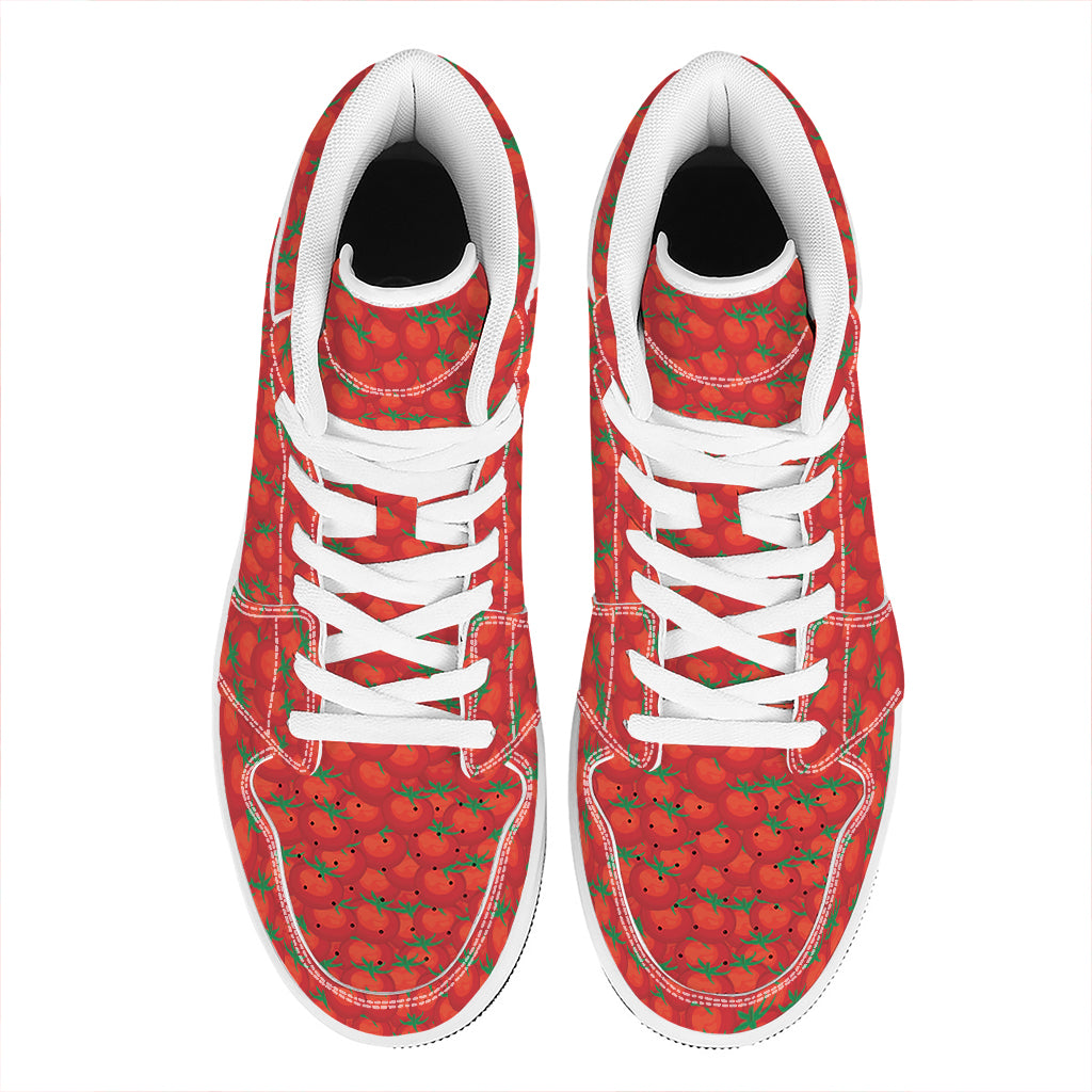 Red Tomatoes Pattern Print High Top Leather Sneakers