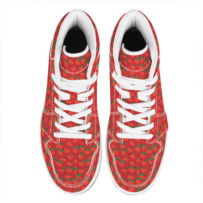 Red Tomatoes Pattern Print High Top Leather Sneakers