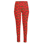 Red Tomatoes Pattern Print High-Waisted Pocket Leggings