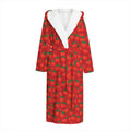 Red Tomatoes Pattern Print Hooded Bathrobe