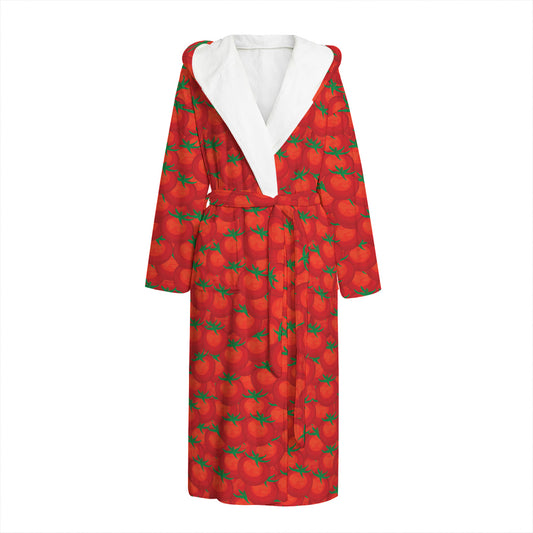 Red Tomatoes Pattern Print Hooded Bathrobe