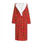Red Tomatoes Pattern Print Hooded Bathrobe
