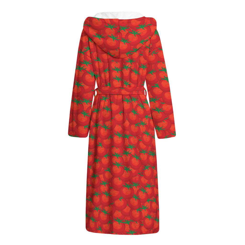 Red Tomatoes Pattern Print Hooded Bathrobe