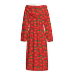 Red Tomatoes Pattern Print Hooded Bathrobe