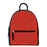 Red Tomatoes Pattern Print Leather Backpack