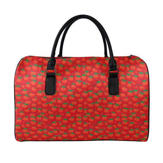 Red Tomatoes Pattern Print Leather Duffle Bag