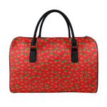 Red Tomatoes Pattern Print Leather Duffle Bag