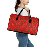 Red Tomatoes Pattern Print Leather Duffle Bag