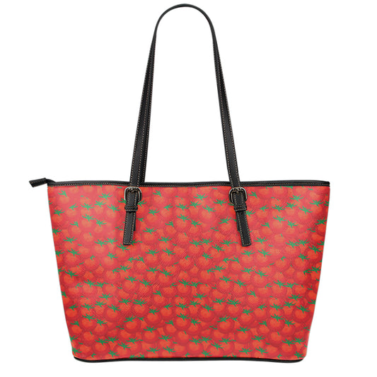 Red Tomatoes Pattern Print Leather Tote Bag