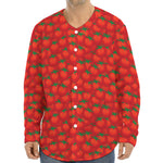Red Tomatoes Pattern Print Long Sleeve Baseball Jersey