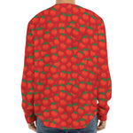 Red Tomatoes Pattern Print Long Sleeve Baseball Jersey