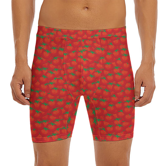 Red Tomatoes Pattern Print Men's Long Boxer Briefs