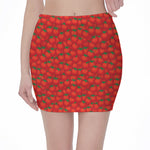 Red Tomatoes Pattern Print Pencil Mini Skirt