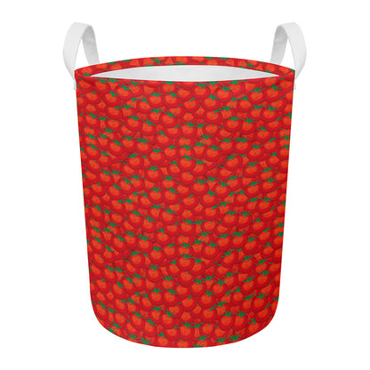 Red Tomatoes Pattern Print Round Laundry Basket
