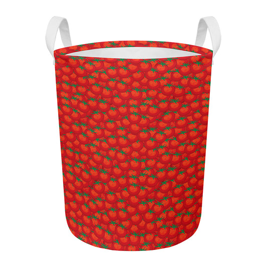 Red Tomatoes Pattern Print Round Laundry Basket