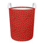 Red Tomatoes Pattern Print Round Laundry Basket