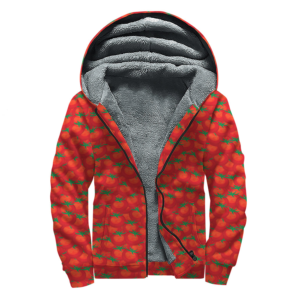 Red Tomatoes Pattern Print Sherpa Lined Zip Up Hoodie