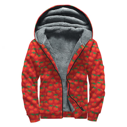 Red Tomatoes Pattern Print Sherpa Lined Zip Up Hoodie