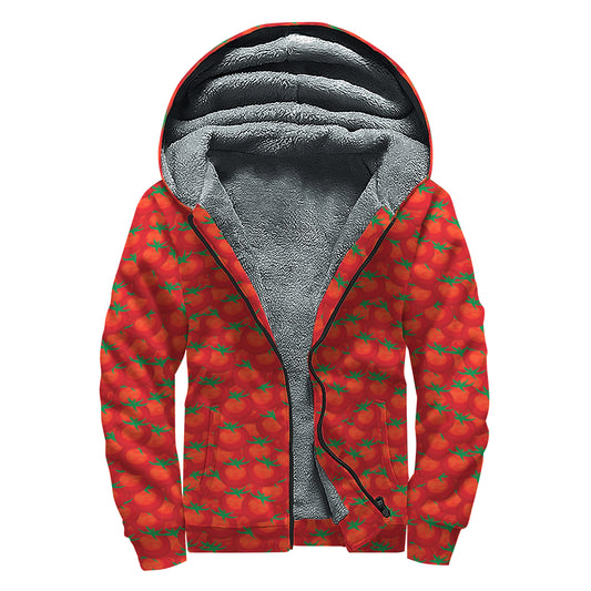 Red Tomatoes Pattern Print Sherpa Lined Zip Up Hoodie