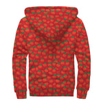 Red Tomatoes Pattern Print Sherpa Lined Zip Up Hoodie