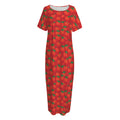 Red Tomatoes Pattern Print Short Sleeve Long Nightdress
