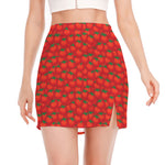 Red Tomatoes Pattern Print Side Slit Mini Skirt