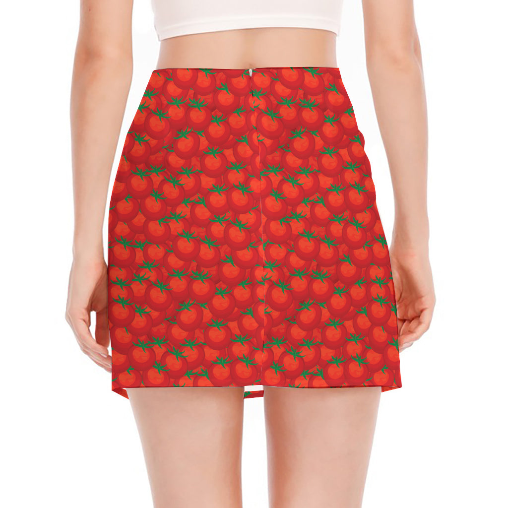 Red Tomatoes Pattern Print Side Slit Mini Skirt