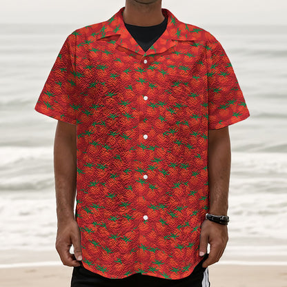 Red Tomatoes Pattern Print Textured Short Sleeve Shirt