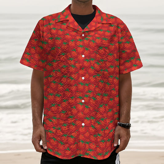 Red Tomatoes Pattern Print Textured Short Sleeve Shirt
