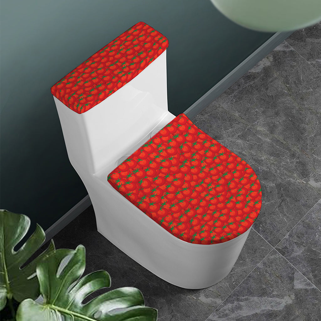 Red Tomatoes Pattern Print Toilet Lid And Tank Cover Set