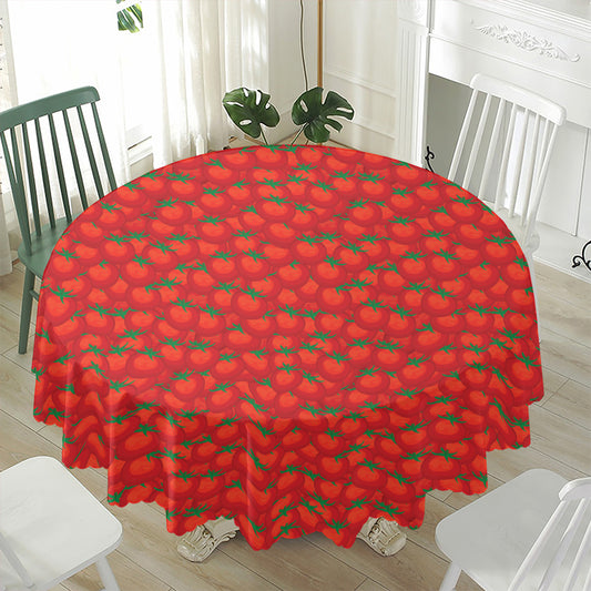 Red Tomatoes Pattern Print Waterproof Round Tablecloth