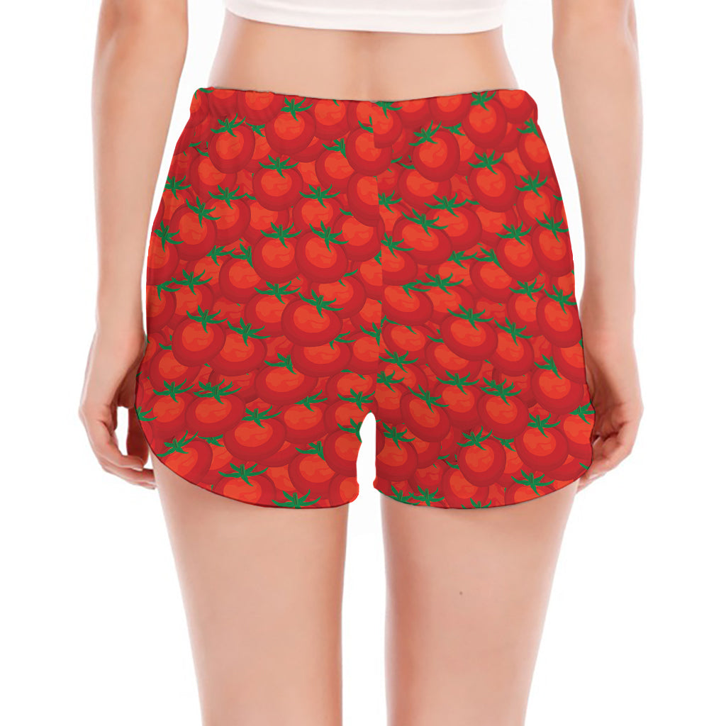 Red Tomatoes Pattern Print Women's Split Running Shorts