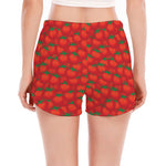 Red Tomatoes Pattern Print Women's Split Running Shorts