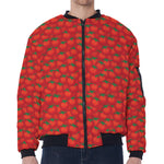 Red Tomatoes Pattern Print Zip Sleeve Bomber Jacket