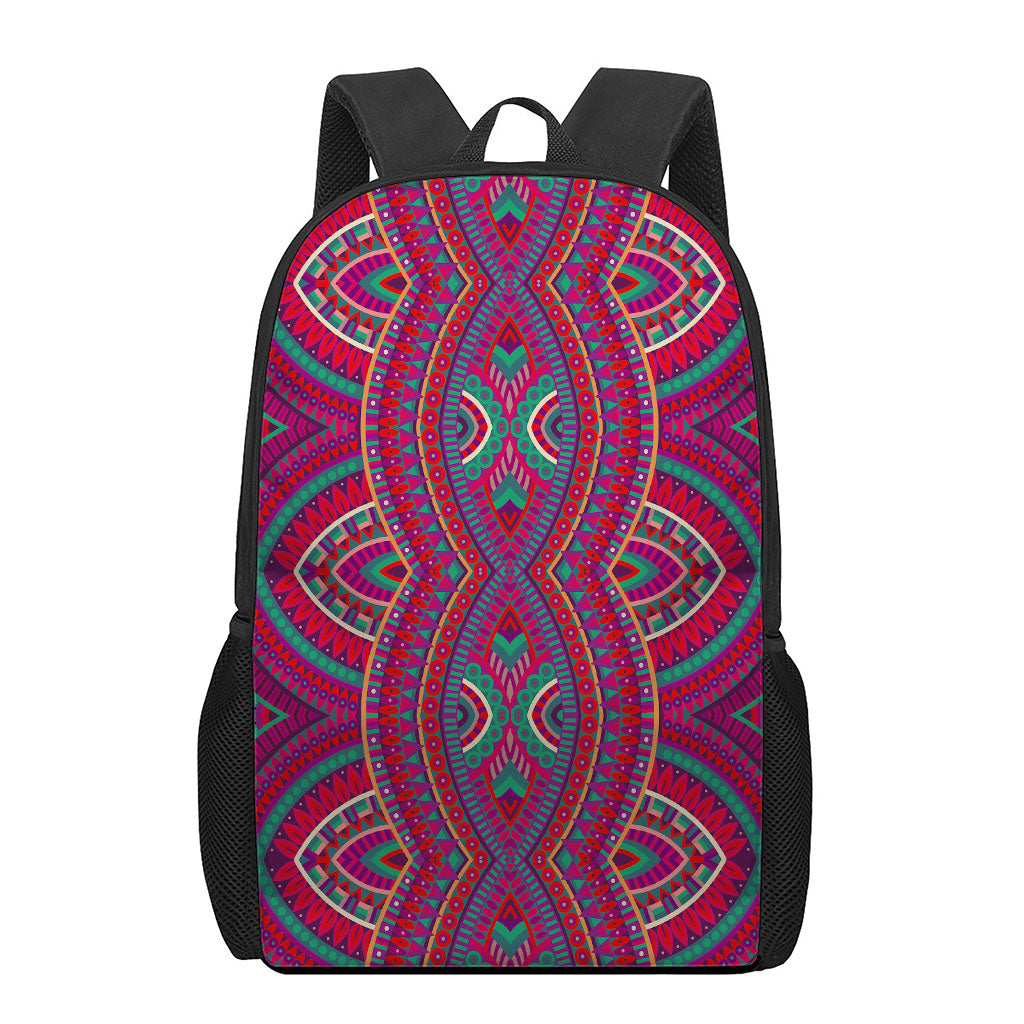 Red Tribal Ethnic Mandala Print 17 Inch Backpack