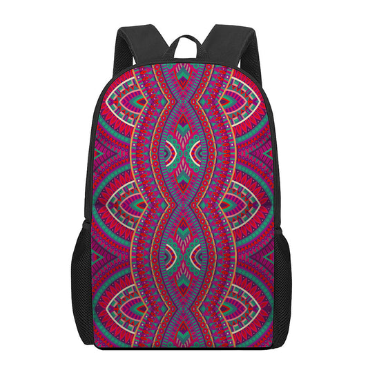Red Tribal Ethnic Mandala Print 17 Inch Backpack