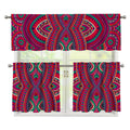 Red Tribal Ethnic Mandala Print 3 Piece Kitchen Curtains