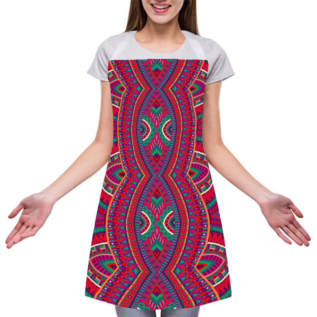 Red Tribal Ethnic Mandala Print Adjustable Apron