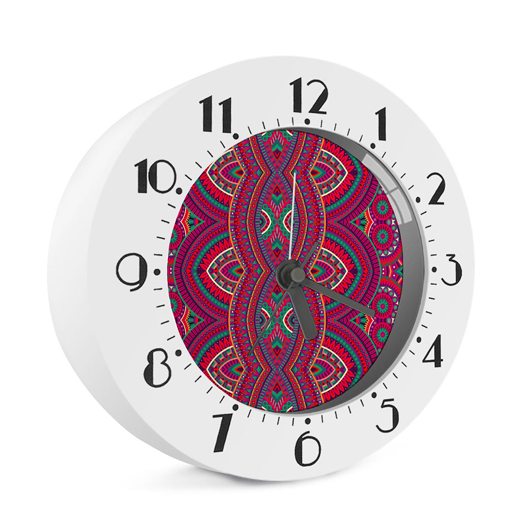 Red Tribal Ethnic Mandala Print Alarm Clock