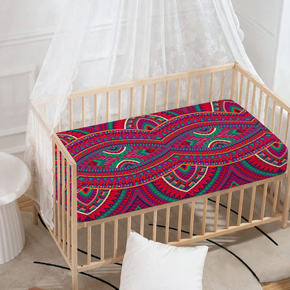 Red Tribal Ethnic Mandala Print Baby Crib Sheet