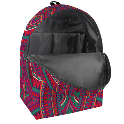 Red Tribal Ethnic Mandala Print Backpack