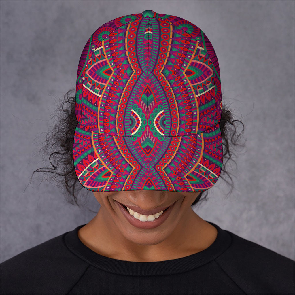 Red Tribal Ethnic Mandala Print Baseball Cap