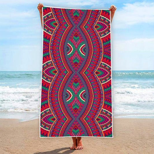 Red Tribal Ethnic Mandala Print Beach Towel